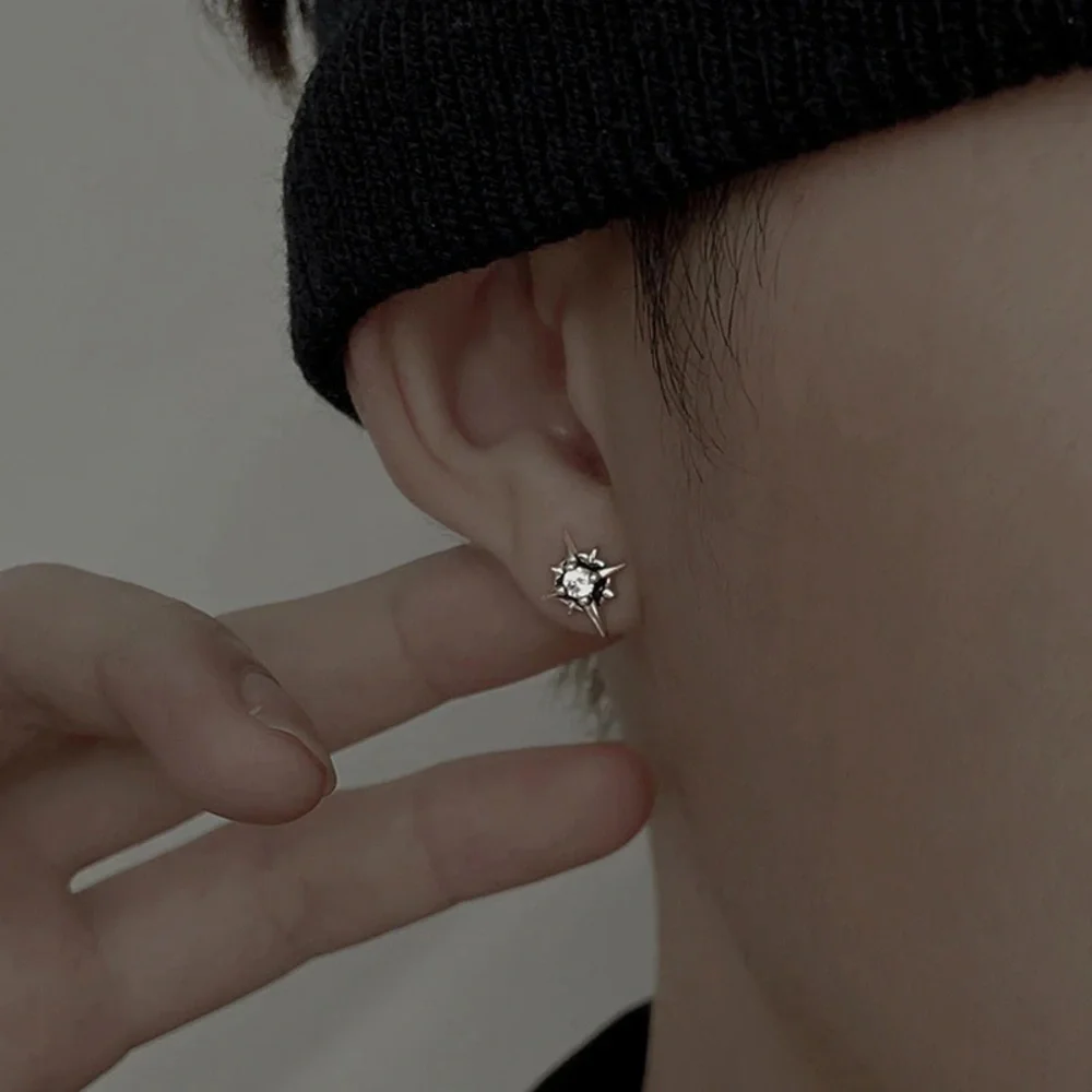 Star Zircon Crystal Small Stud Earrings for Mens Gift Idea